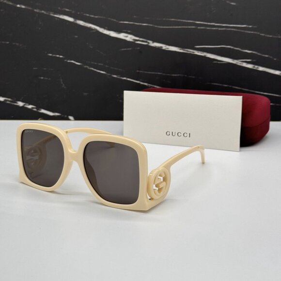 NEW GG1326S 009 GUCCI SUNGLASSES OVERSIZED IVORY GREY WOMEN EYEWEAR GUCCI - Picture 1 of 13